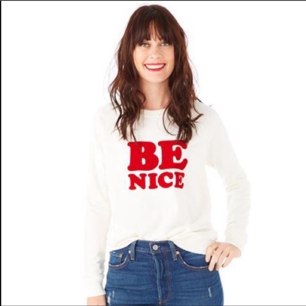 🧡Ban.do - Cream & Red Be Nice Graphic Sweatshirt - XXL